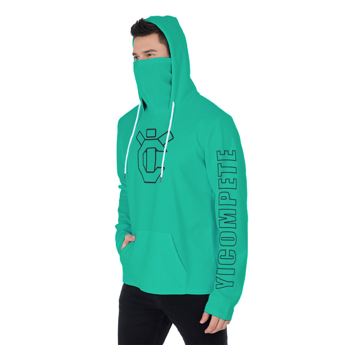 YIC Men's Pullover Hoodie With Mask - Caribbean Green