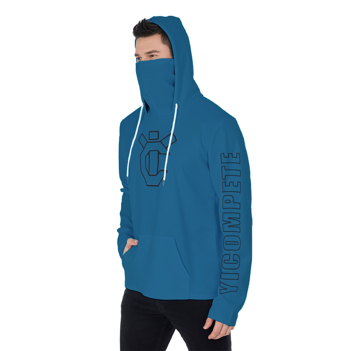 YIC Men's Pullover Hoodie With Mask - Mykonos Blue
