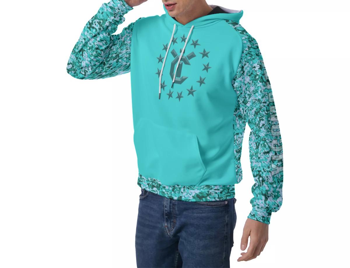 Men's Raglan Pullover Hoodie - Aqua Ray Camo