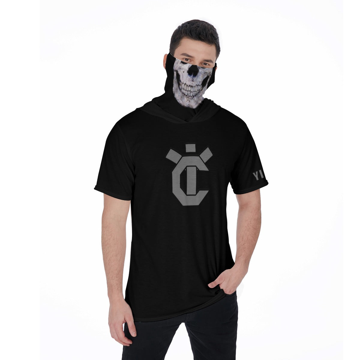 Men&#39;s Hooded T&#39;s with Built-in Mask -  Skullface