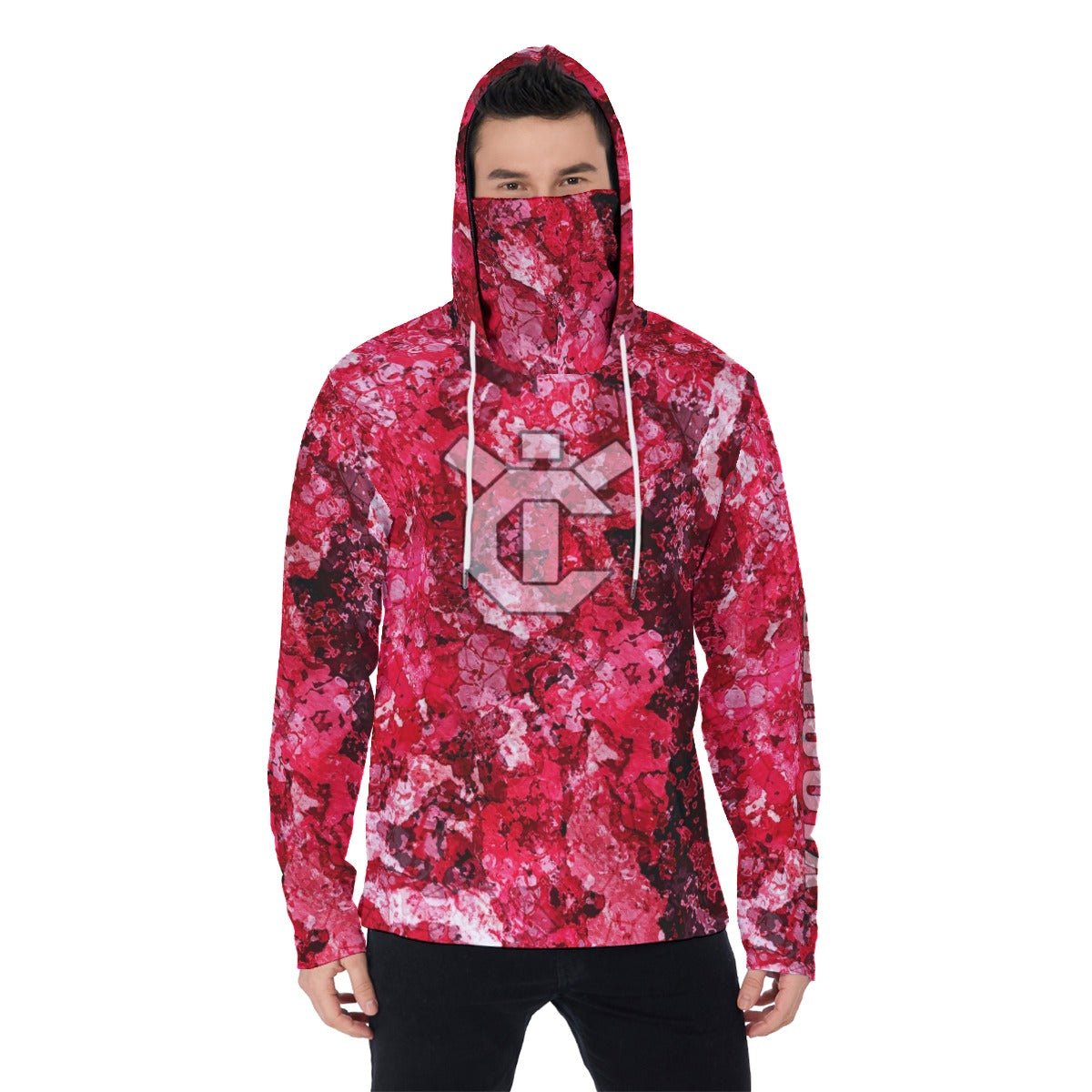 YIC Men's Pullover Hoodie With Mask - Mixed Lava Coral