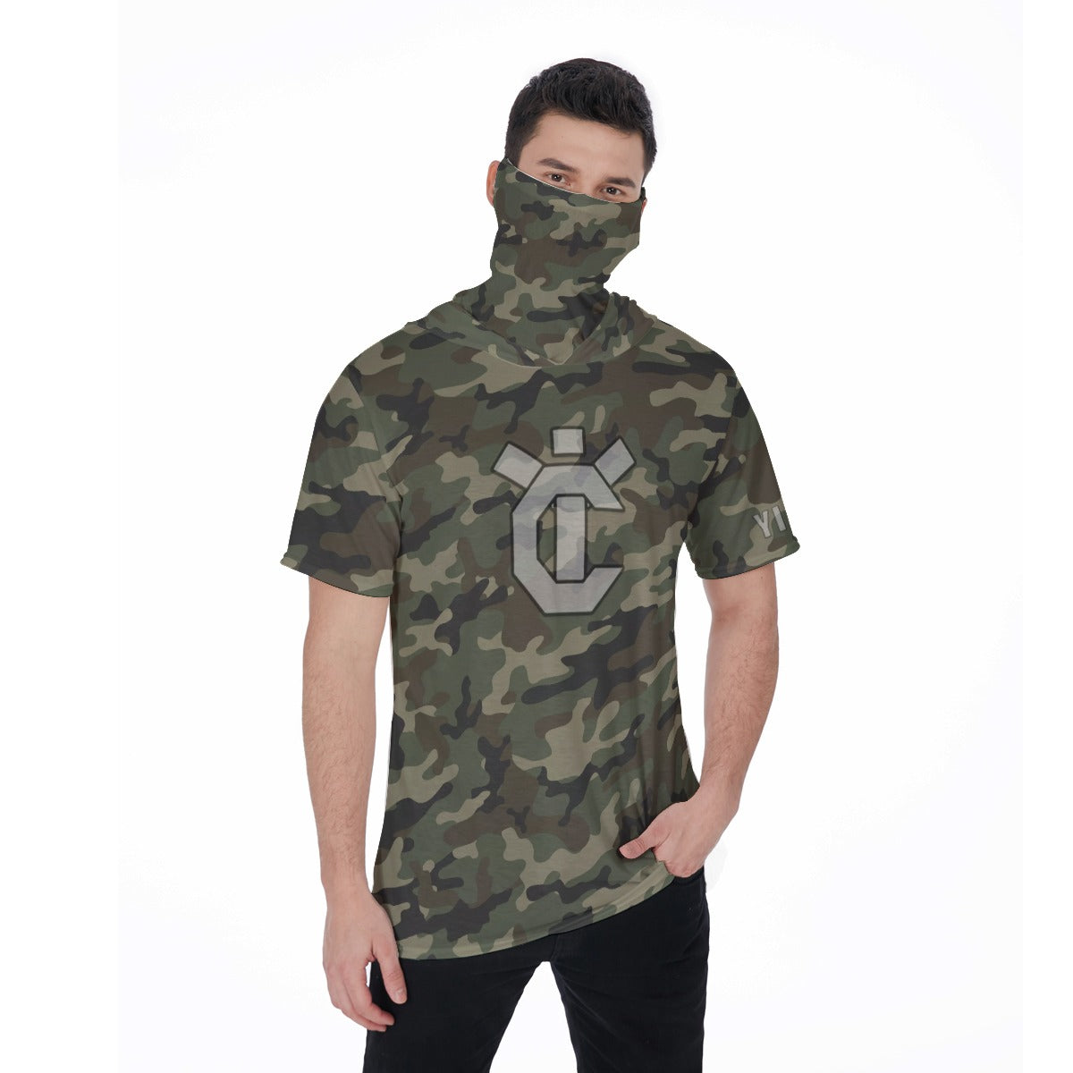 Men's Hooded T's with Built-in Mask - Old School Camo