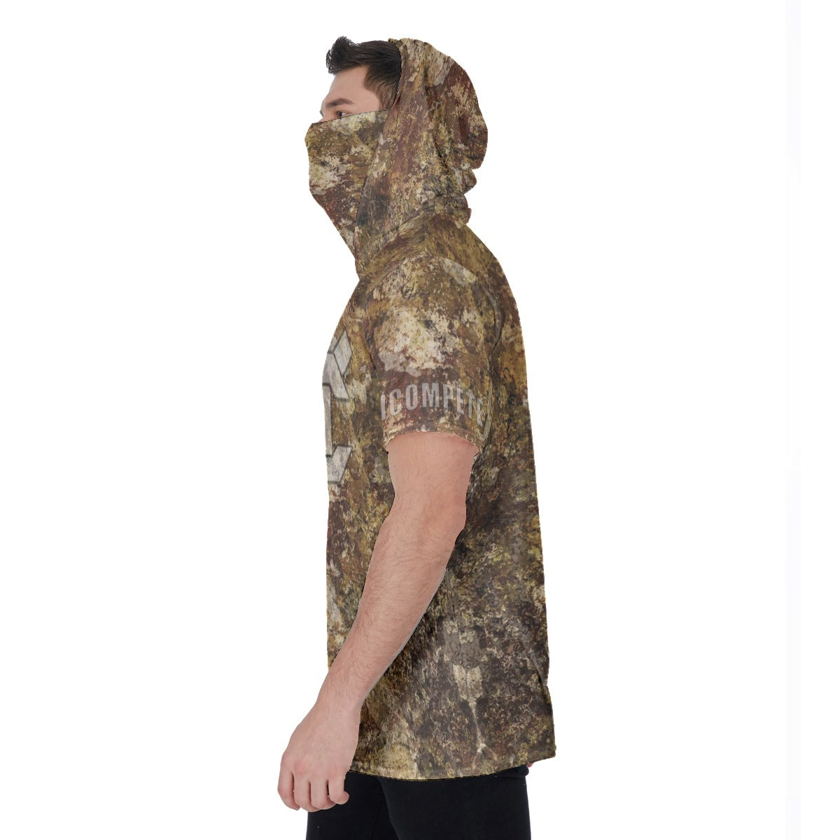 Men's Hooded T's with Built-in Mask -Forest Camo