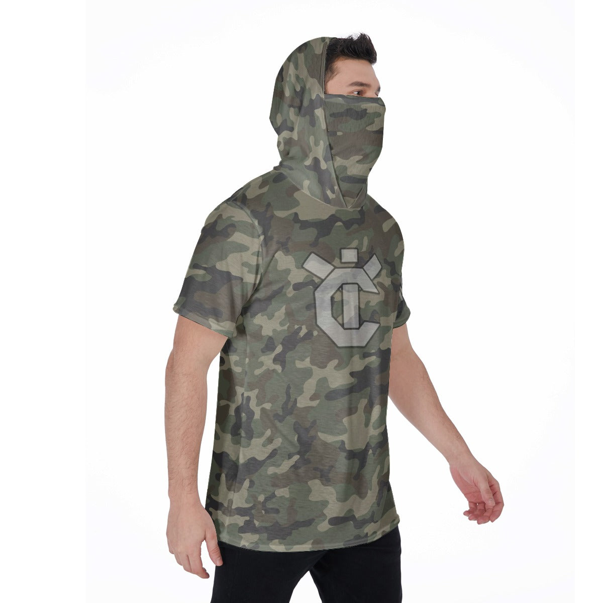 Men's Hooded T's with Built-in Mask - Old School Camo