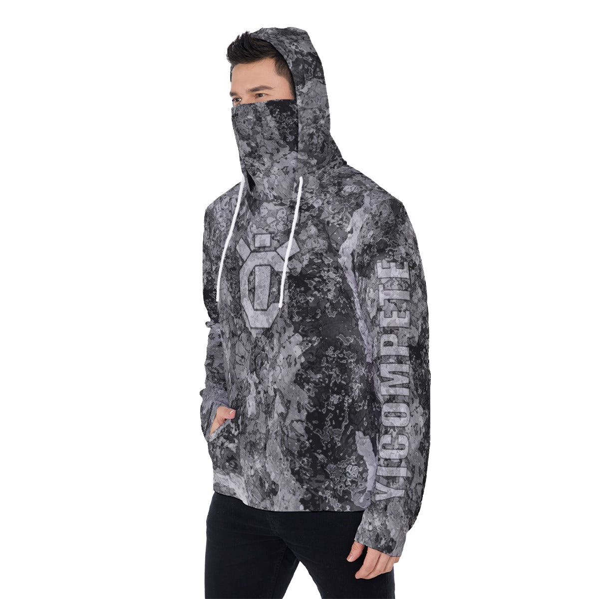 YIC Men's Pullover Hoodie With Mask - Mixed Granite