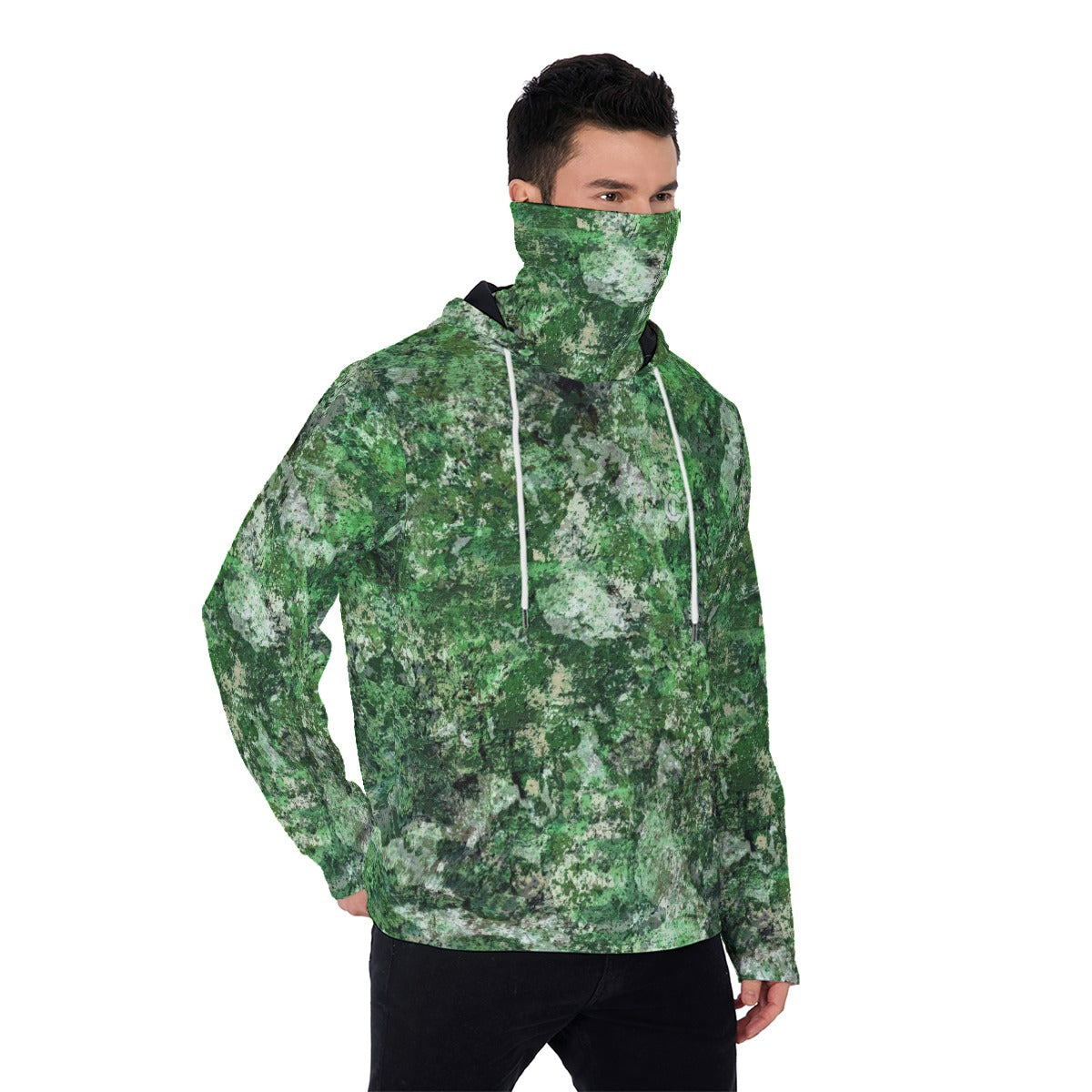 YIC Men's Pullover Hoodie With Mask - Green Country Camo