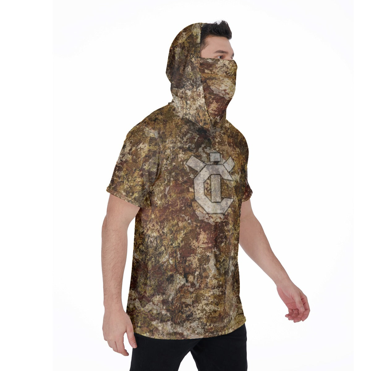 Men&#39;s Hooded T&#39;s with Built-in Mask -Forest Camo