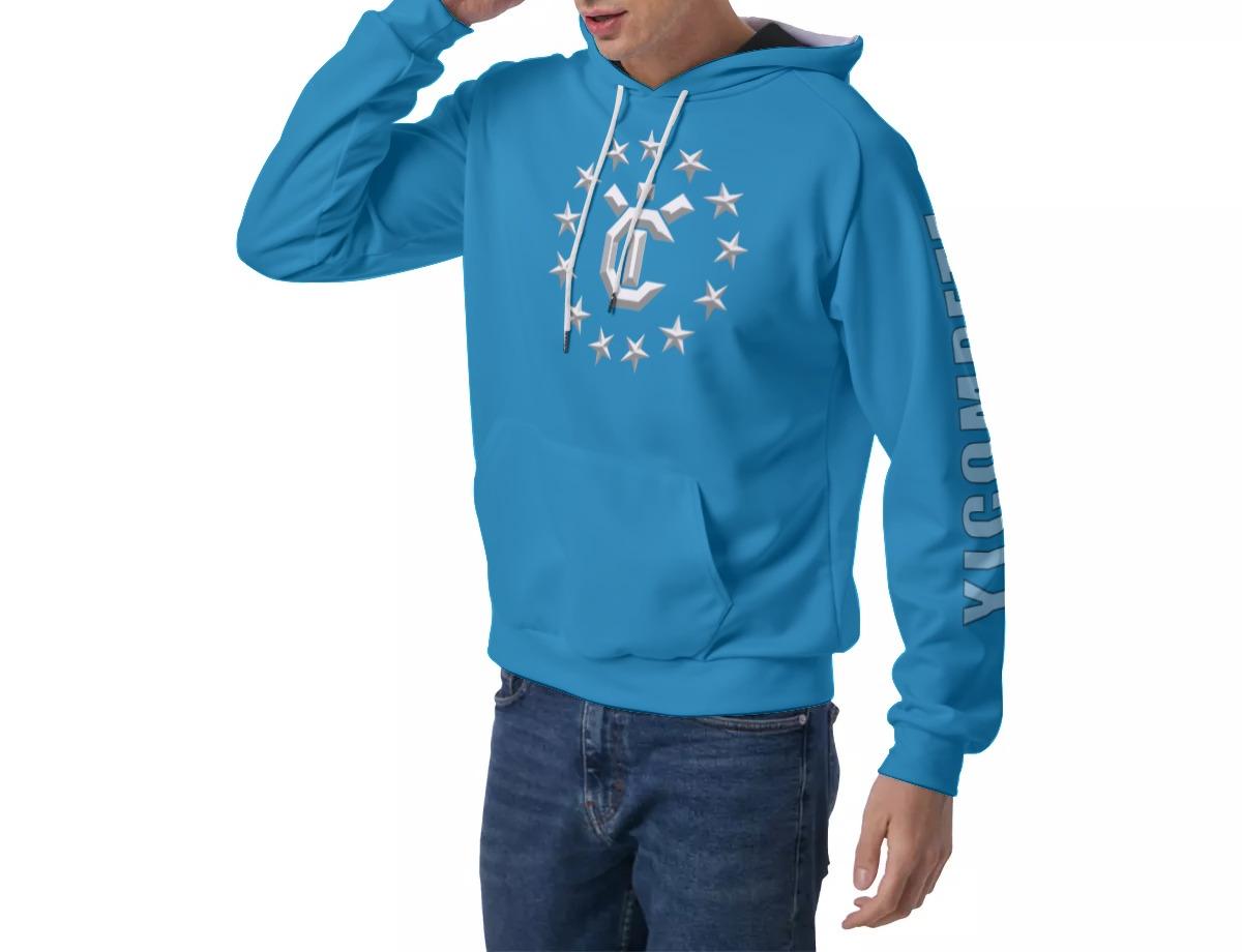 Men's Raglan Pullover Hoodie - Ibiza Blue