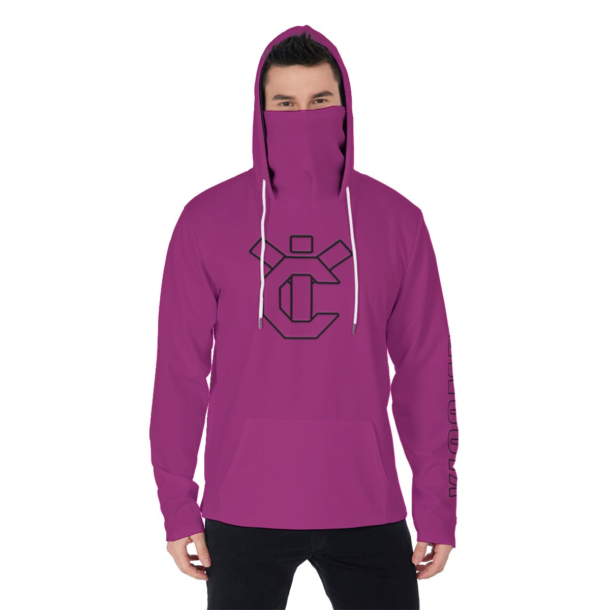 YIC Men's Pullover Hoodie With Mask - Fuchsia Fedora