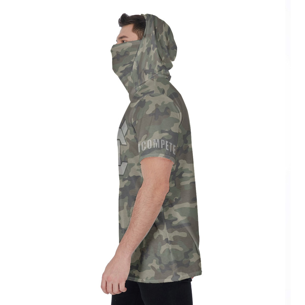 Men's Hooded T's with Built-in Mask - Old School Camo