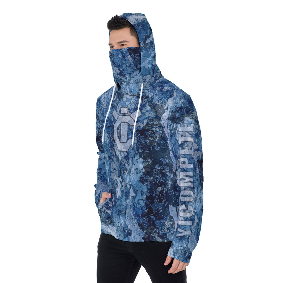 YIC Men's Pullover Hoodie With Mask - Mixed Blue Sea