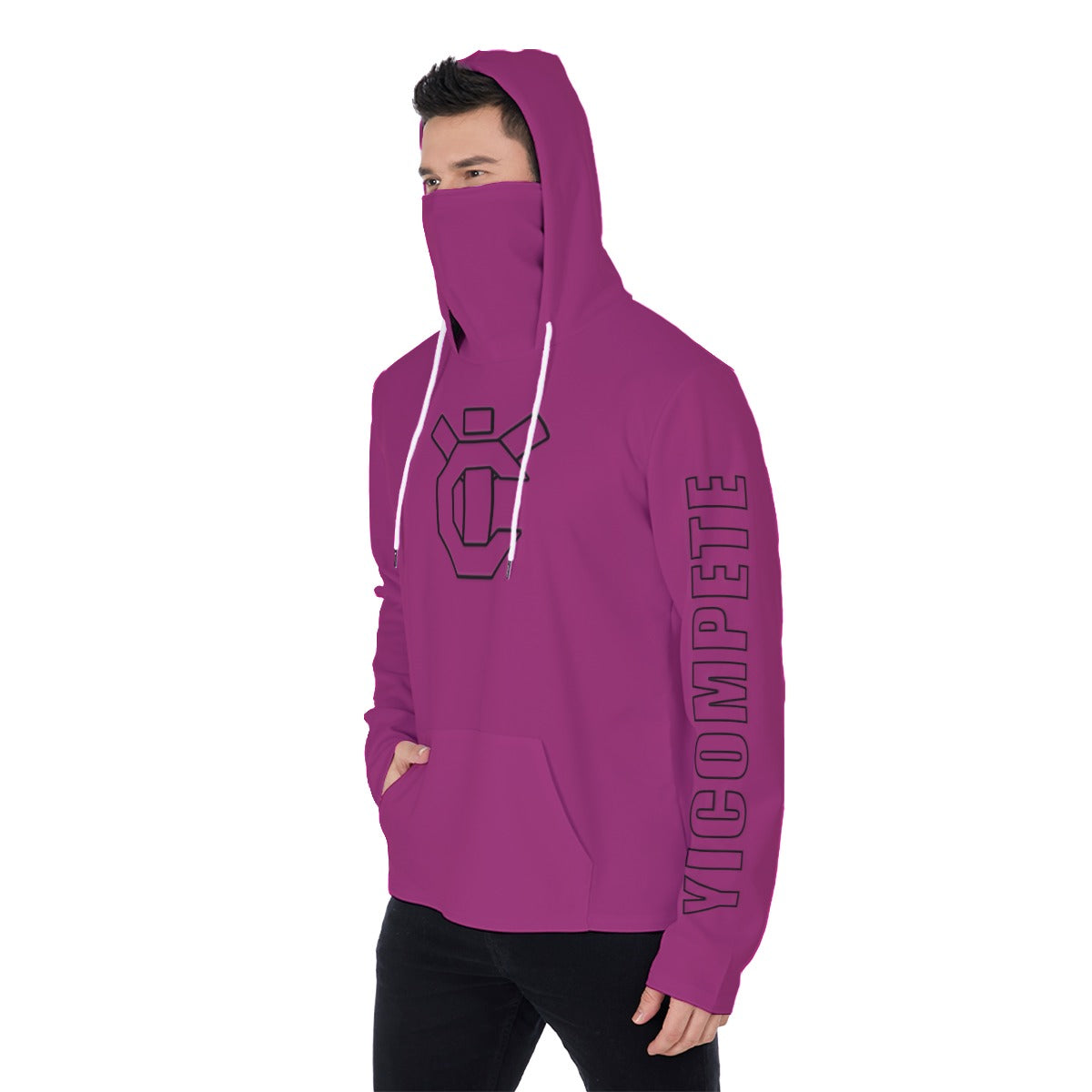 YIC Men&#39;s Pullover Hoodie With Mask - Fuchsia Fedora