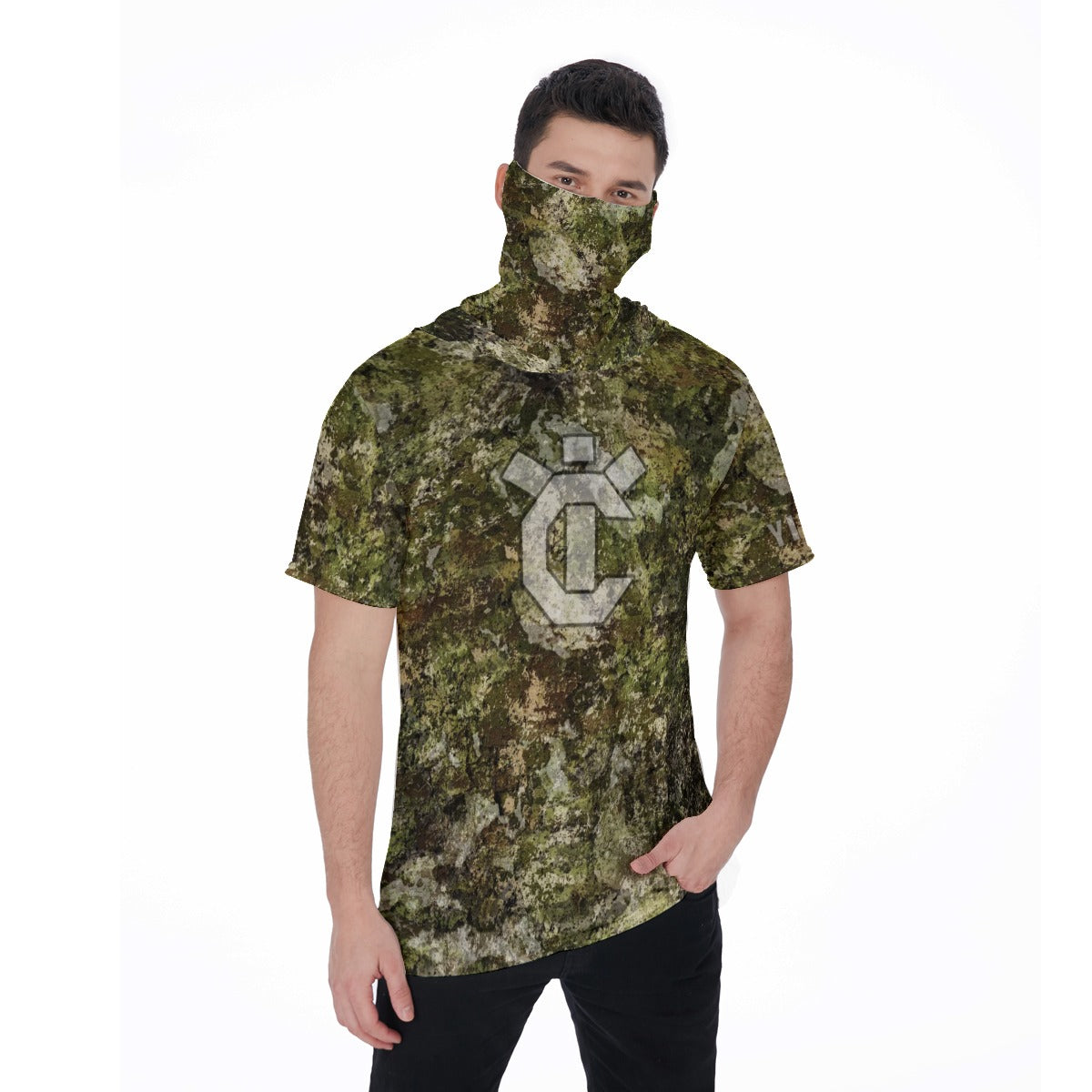 Men's Hooded T's with Built-in Mask - Inland Camo