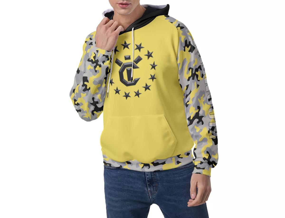 Men's Raglan Pullover Hoodie - Black/Yellow
