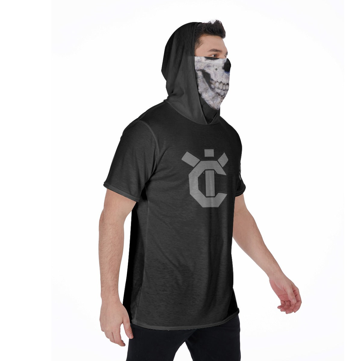 Men&#39;s Hooded T&#39;s with Built-in Mask -  Skullface