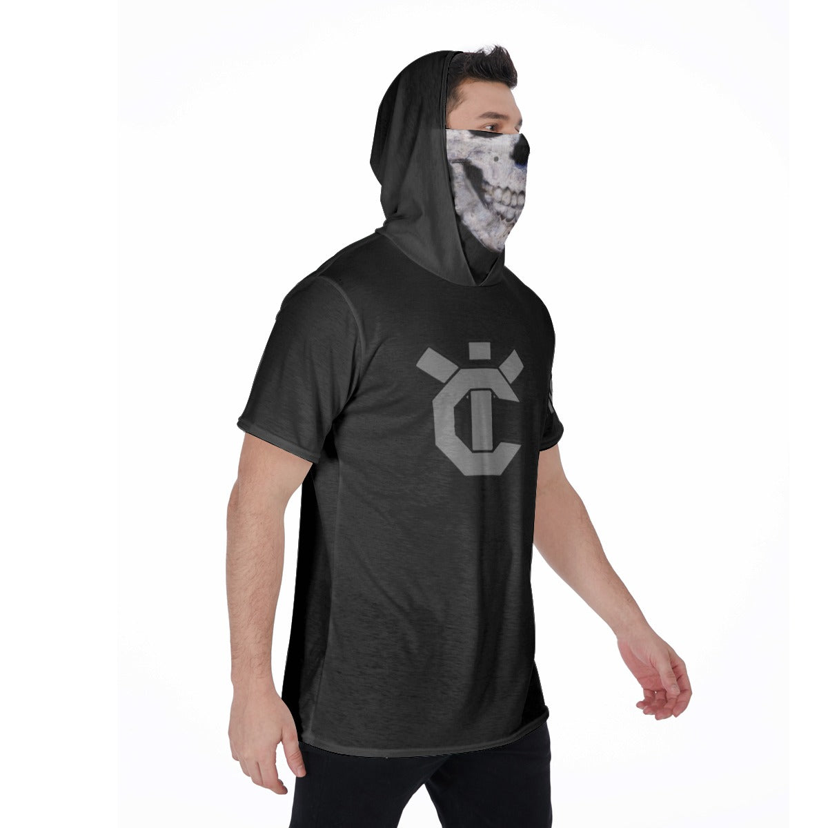 Men's Hooded T's with Built-in Mask - Skullface