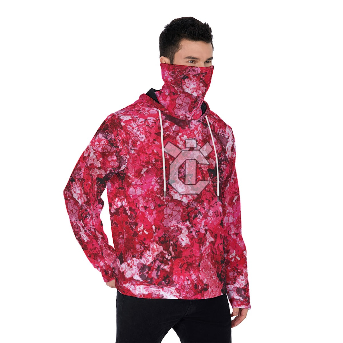 YIC Men's Pullover Hoodie With Mask - Mixed Lava Coral
