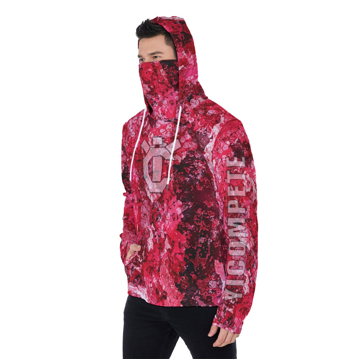 YIC Men's Pullover Hoodie With Mask - Mixed Lava Coral