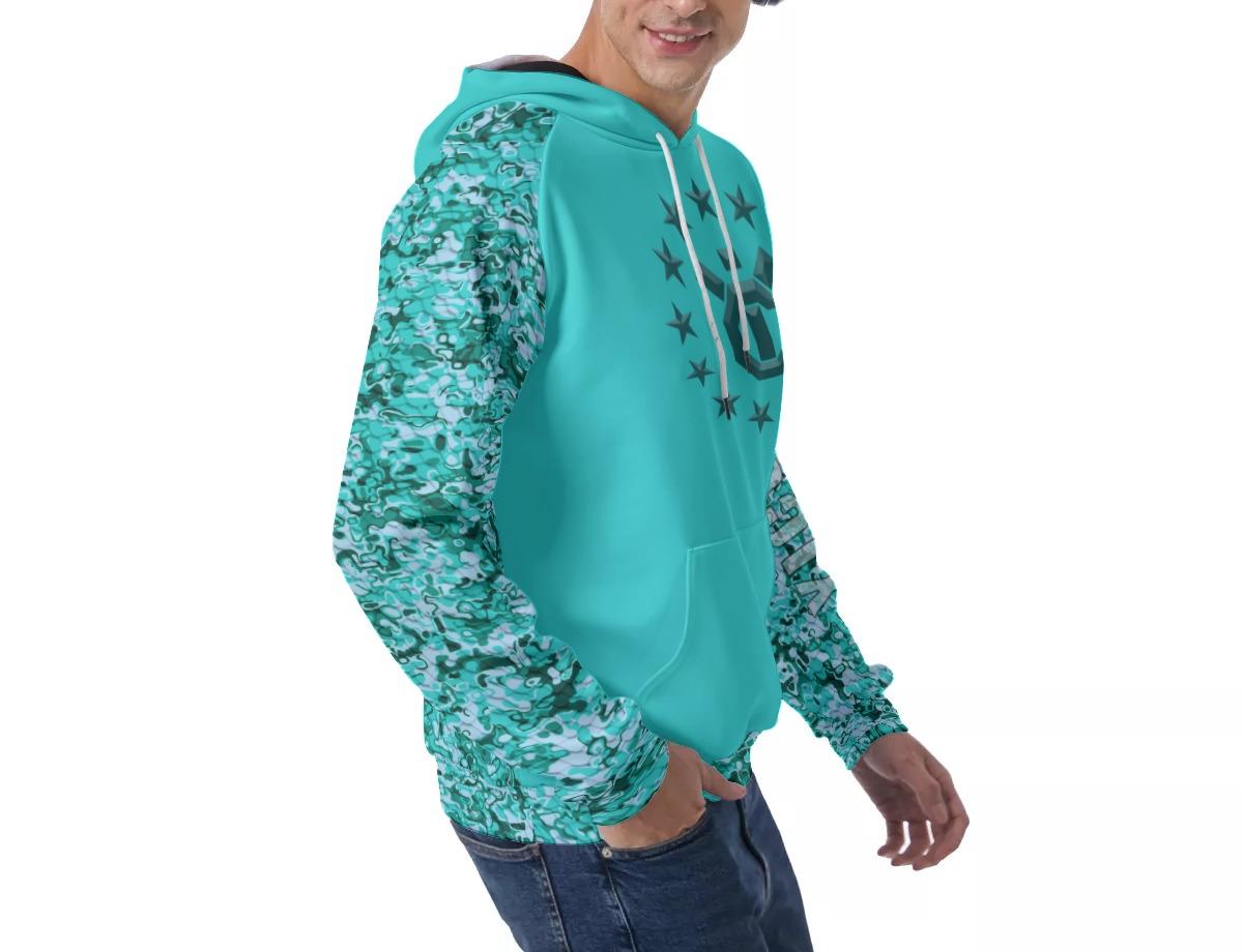 Men's Raglan Pullover Hoodie - Aqua Ray Camo