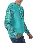 Men's Raglan Pullover Hoodie - Aqua Ray Camo
