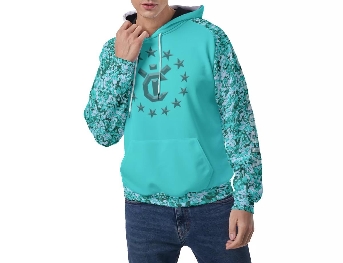 Men's Raglan Pullover Hoodie - Aqua Ray Camo