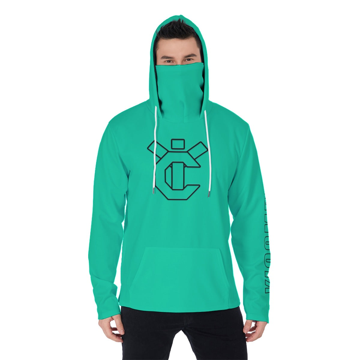 YIC Men's Pullover Hoodie With Mask - Caribbean Green