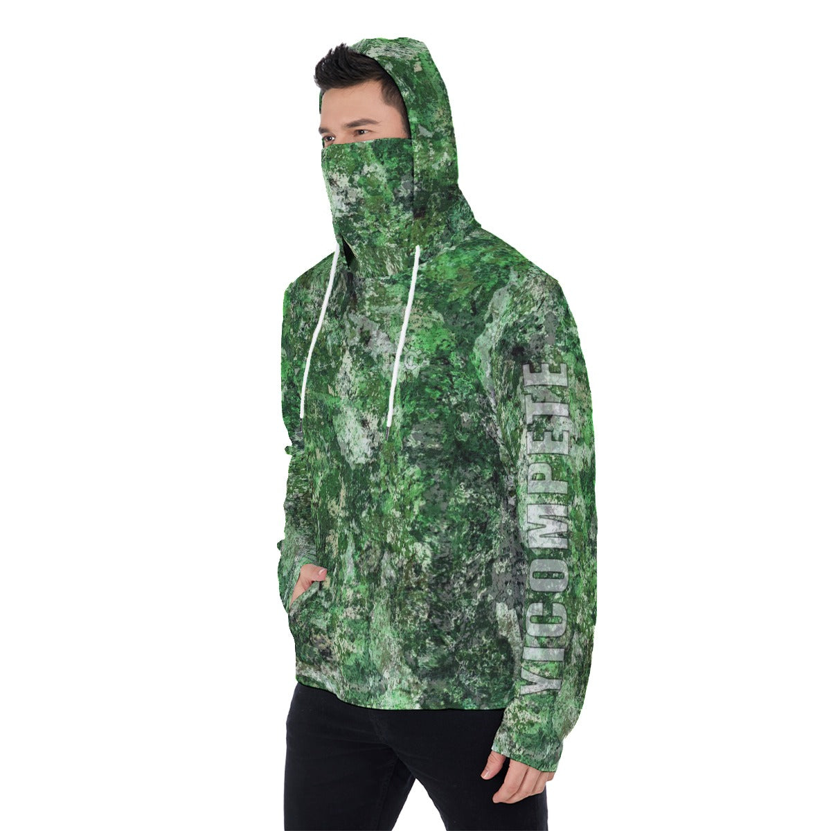YIC Men&#39;s Pullover Hoodie With Mask - Green Country Camo