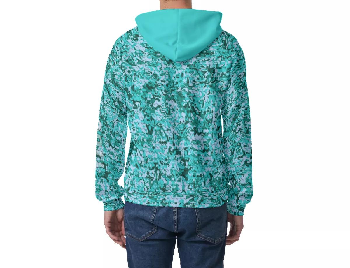Men's Raglan Pullover Hoodie - Aqua Ray Camo