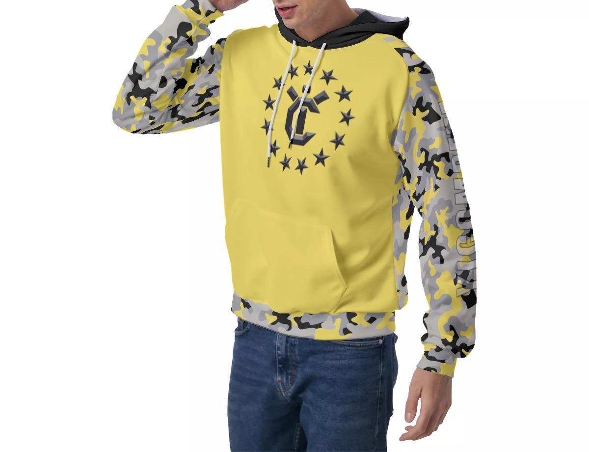 Men's Raglan Pullover Hoodie - Black/Yellow