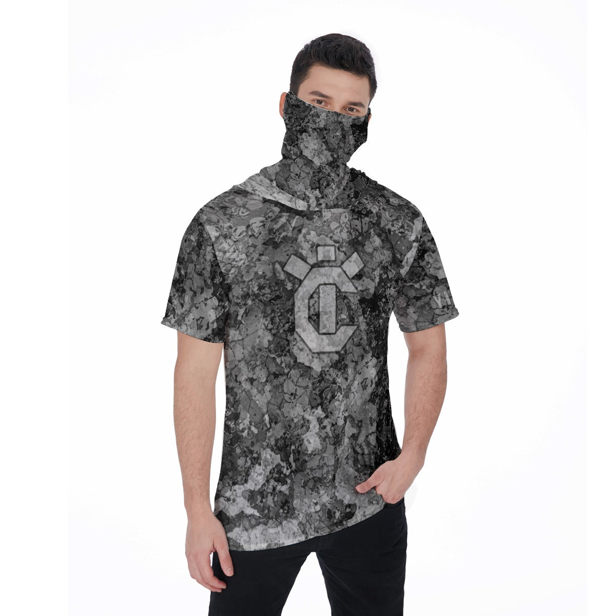 Men&#39;s Hooded T&#39;s with Built-in Mask -  The Mix Granite