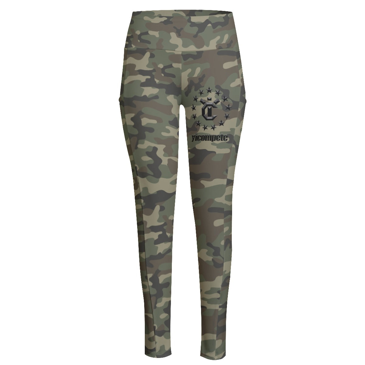 Women's High Waist Yoga Pants With Side Pocket - Camo