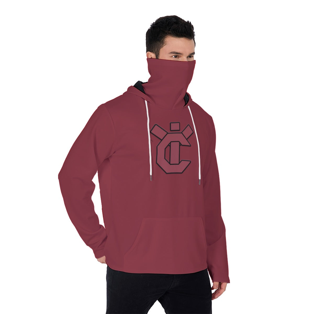 YIC Men's Pullover Hoodie With Mask - Winery