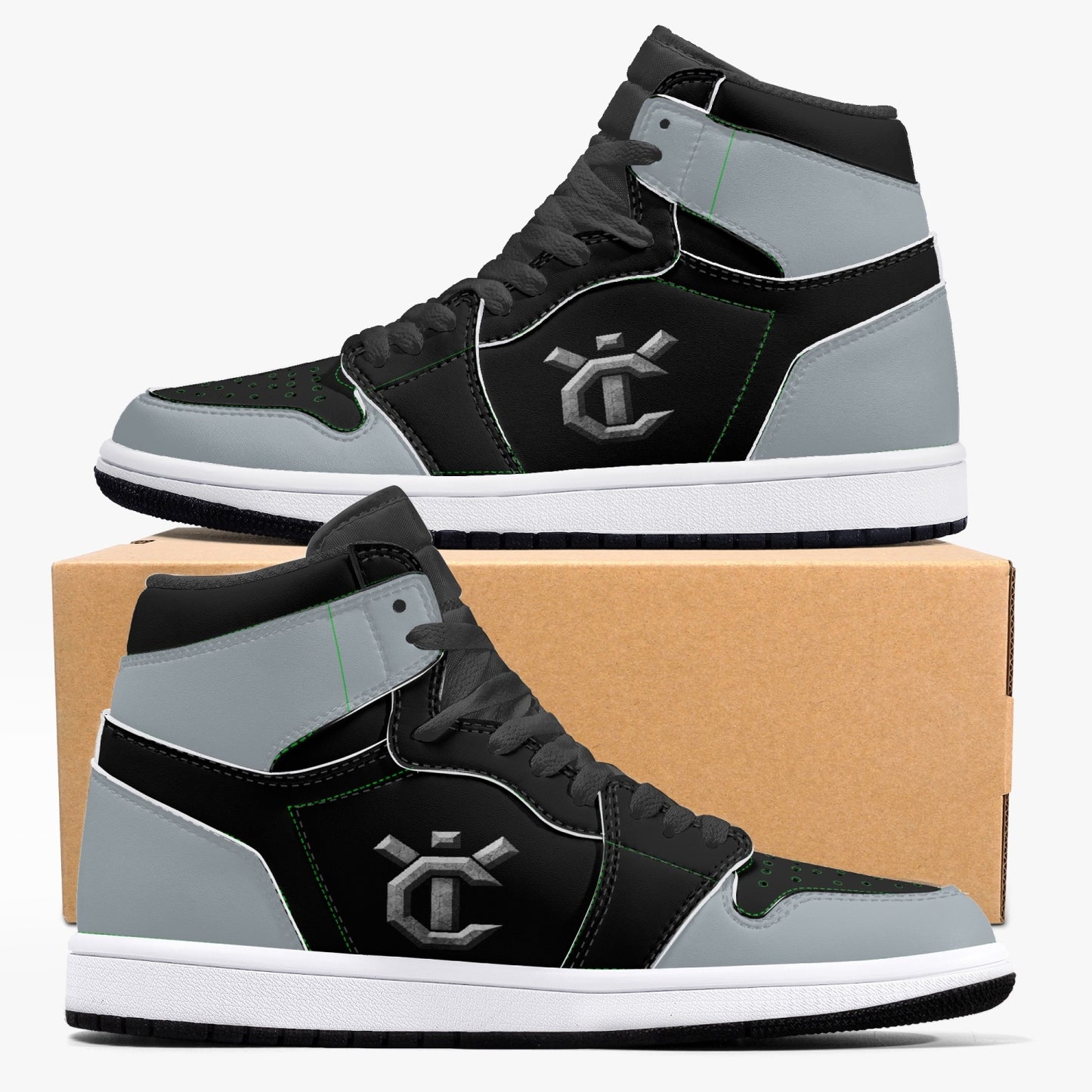 New YIC Good Grey and VantaBlack High-Top Leather Sneakers