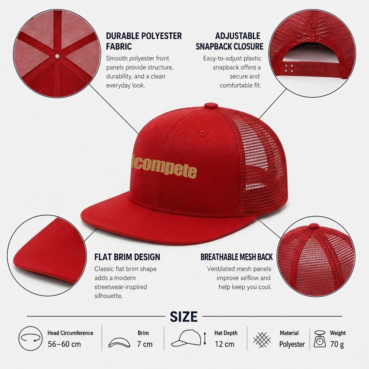 Embroidery Flat-Brim Mesh Cap
