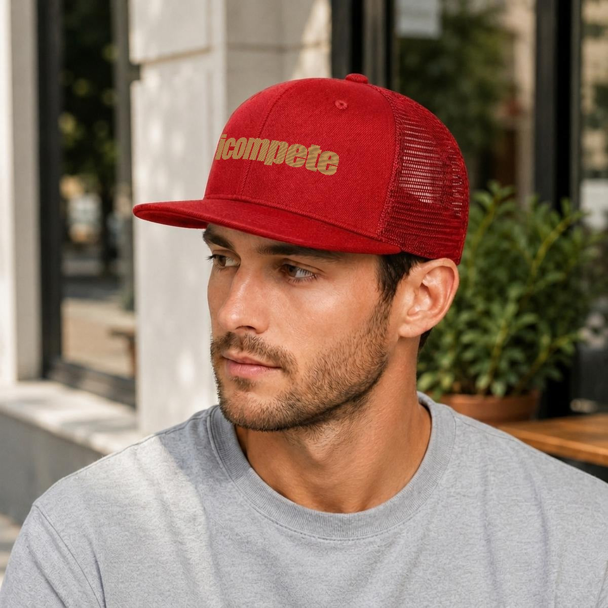 Embroidery Flat-Brim Mesh Cap