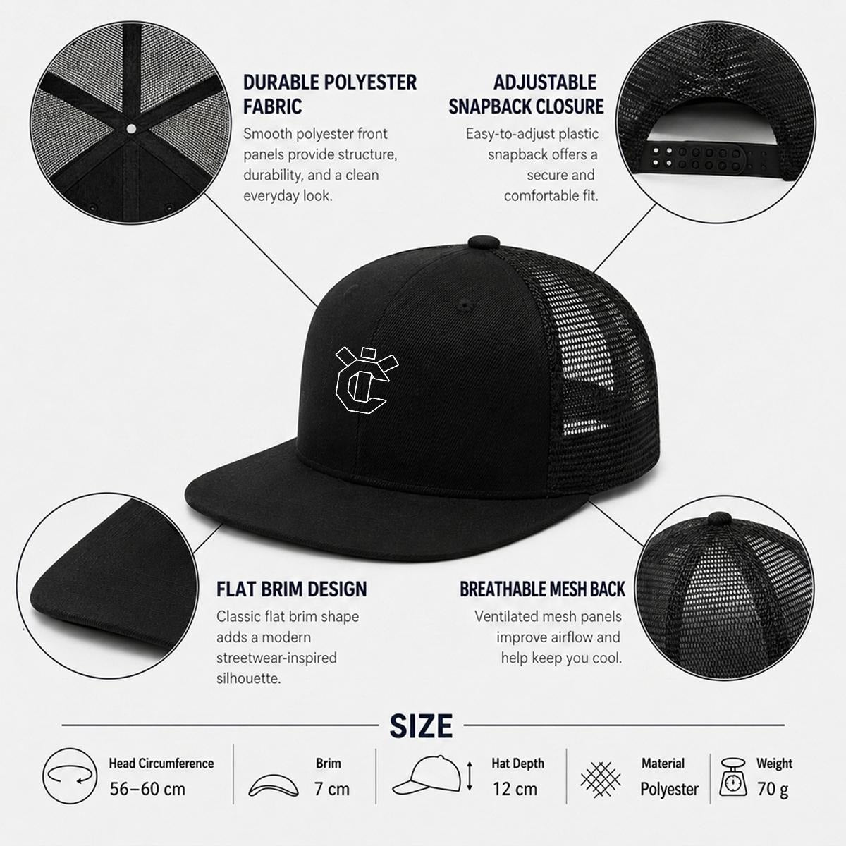 Embroidery Flat-Brim Mesh Cap