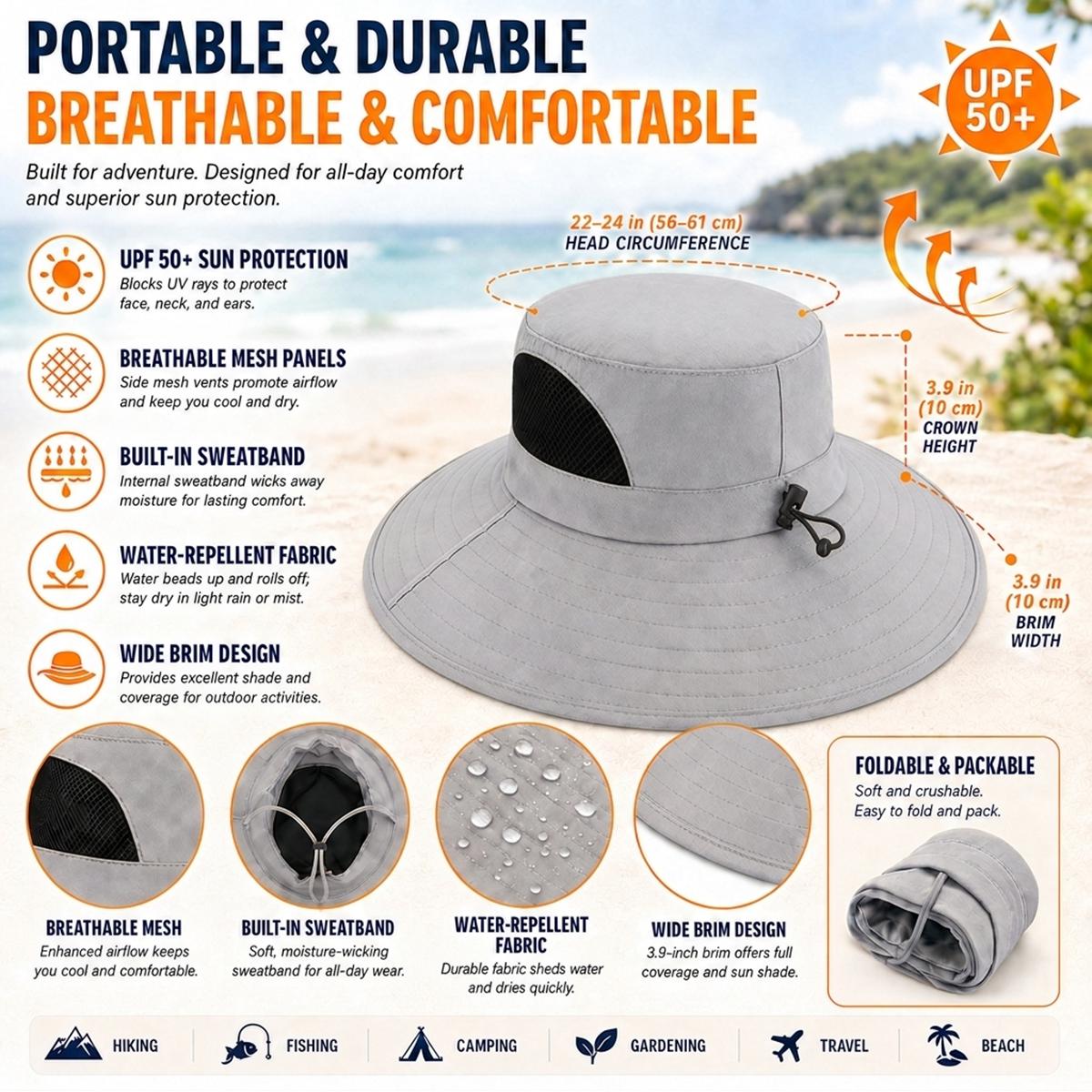 UPF 50+ Wide Brim Outdoor Sun Hat