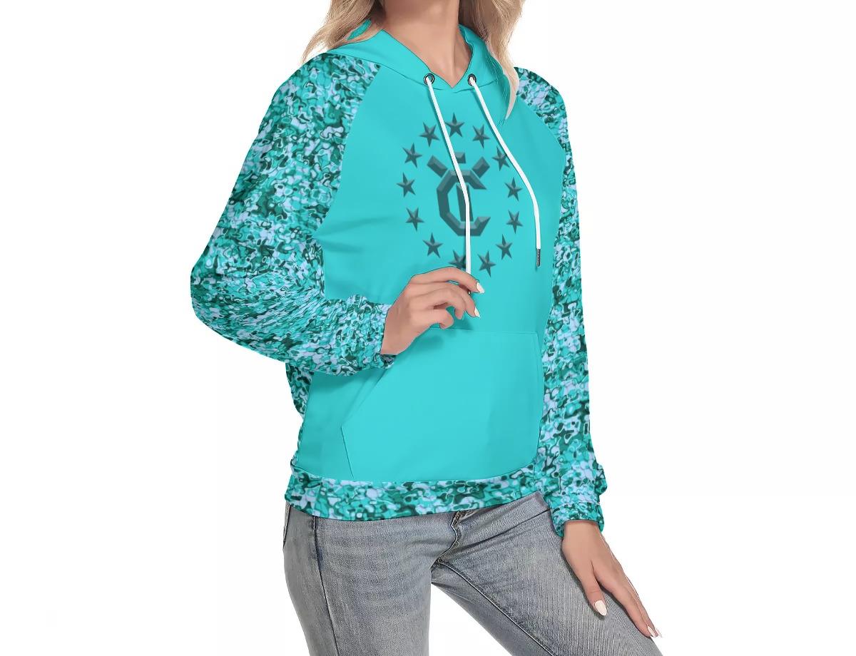 Women's Hoodie With Raglan Sleeve - Aqua Ray