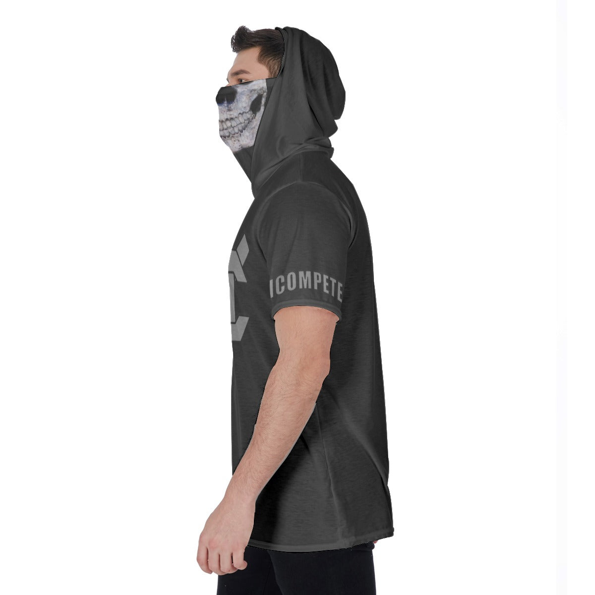 Men's Hooded T's with Built-in Mask -  Skullface