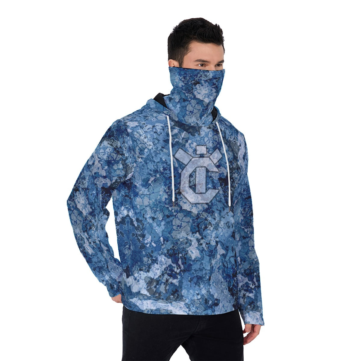 YIC Men's Pullover Hoodie With Mask - Mixed Blue Sea