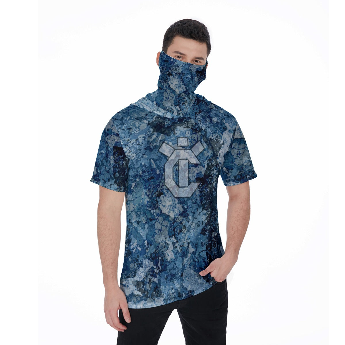 Men&#39;s Hooded T&#39;s with Built-in Mask -  The Mix Bluewater