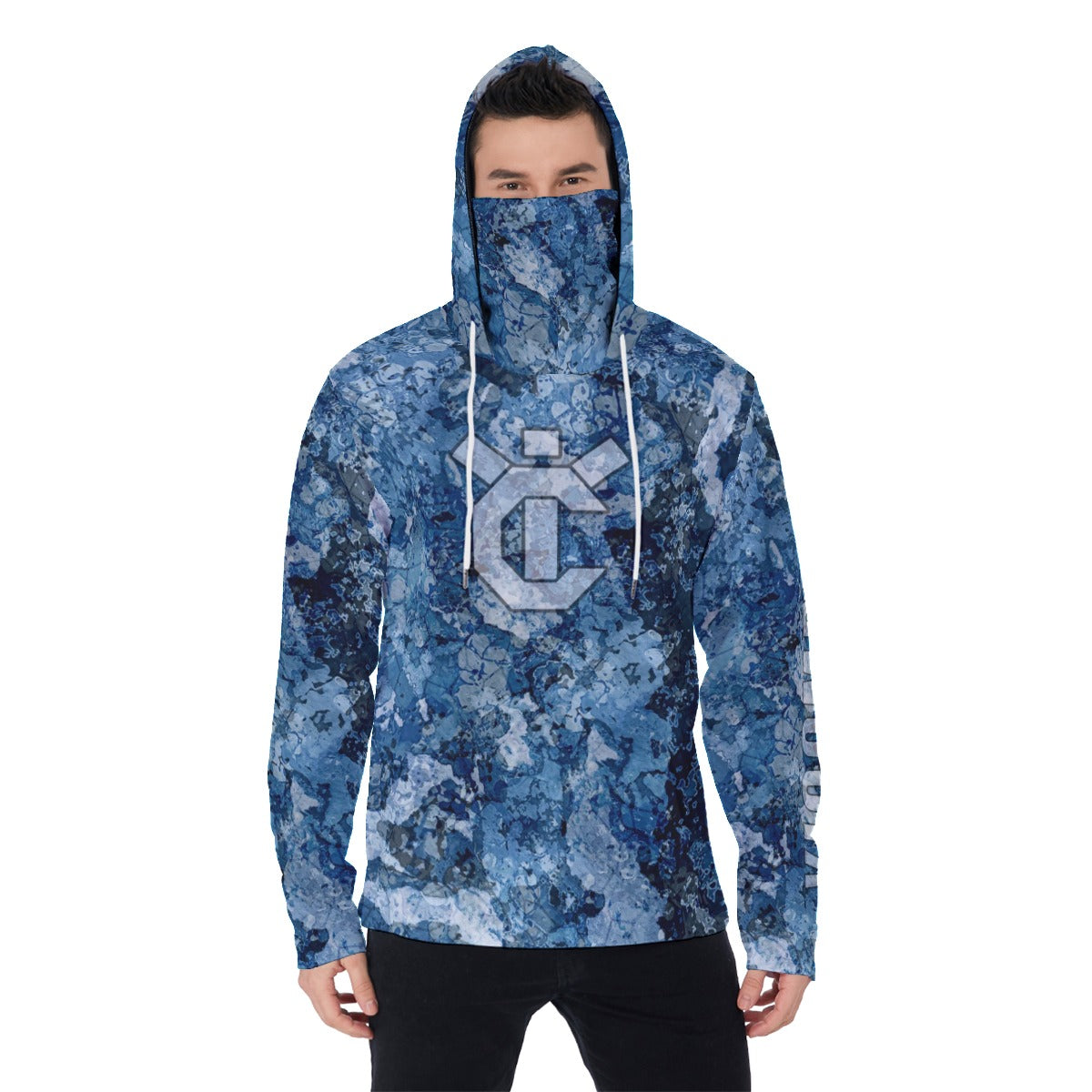YIC Men's Pullover Hoodie With Mask - Mixed Blue Sea