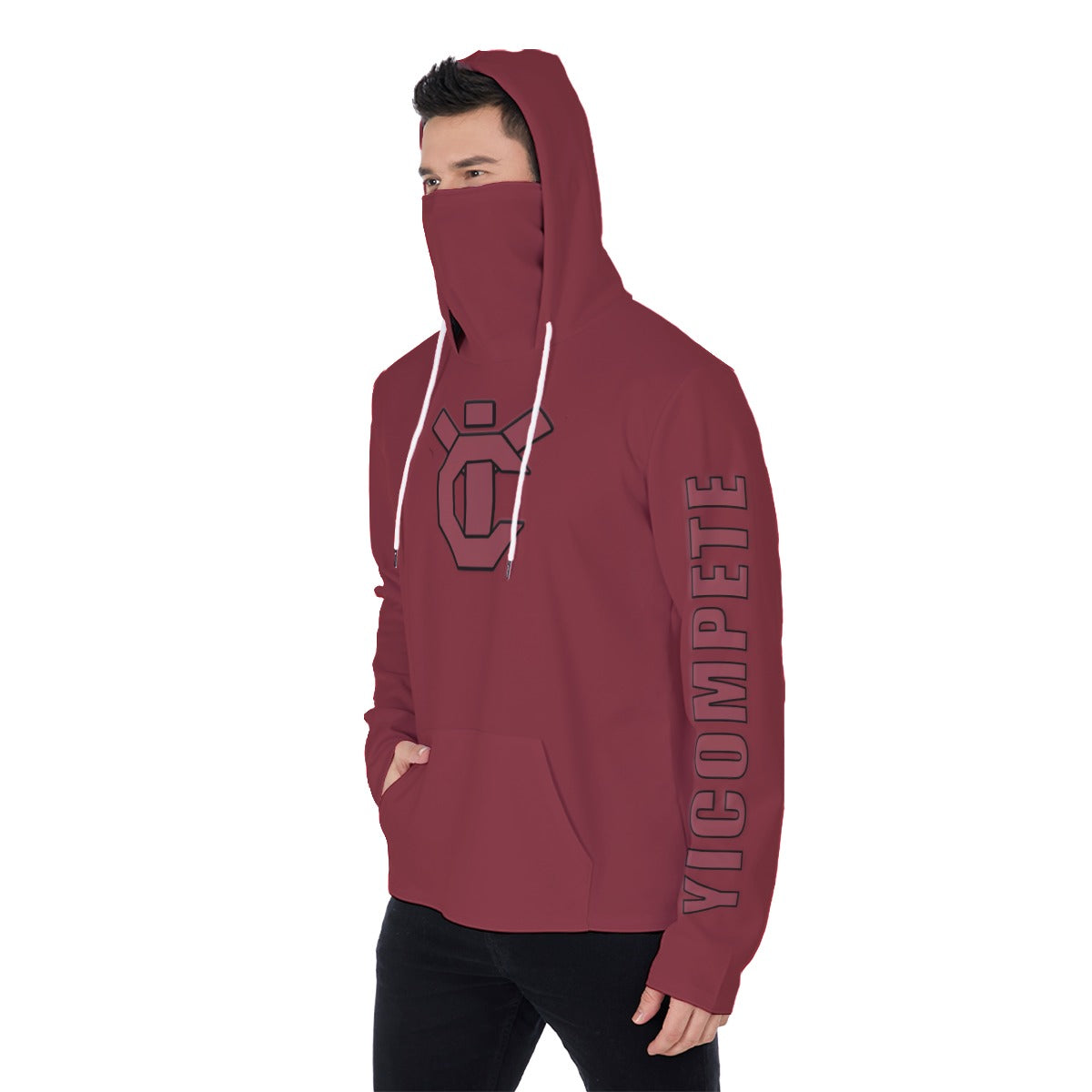 YIC Men's Pullover Hoodie With Mask - Winery