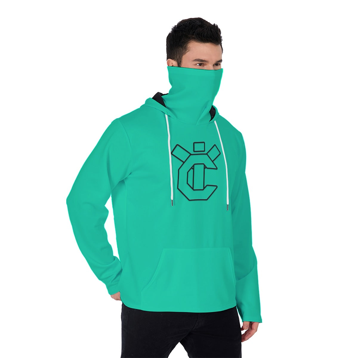 YIC Men's Pullover Hoodie With Mask - Caribbean Green